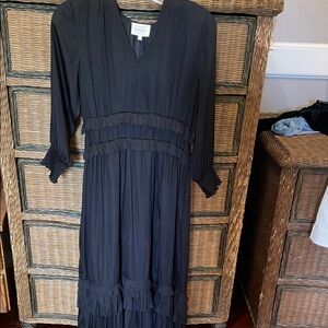 Böhme Black Long Sleeve Ruffle Tiered Midi Dress